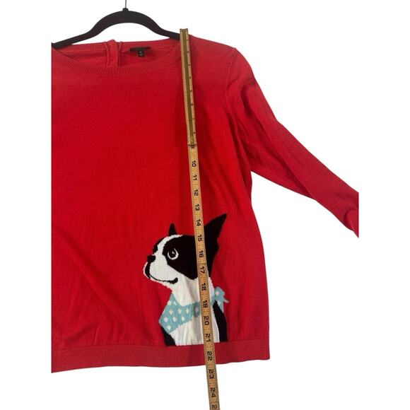 Talbots Sweater Womens Medium Red Dog Graphic Boston Terrier 3/4 Sleeve #6033 - Picture 9 of 12